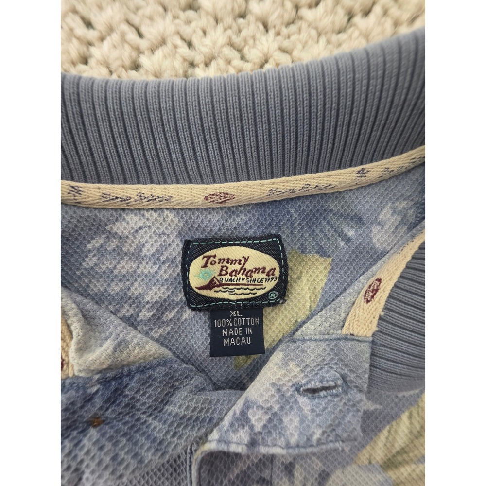 Tommy Bahama Polo Shirt Mens XL Blue Excellent Pineapple Floral Cotton Short Slv - Picture 3 of 5